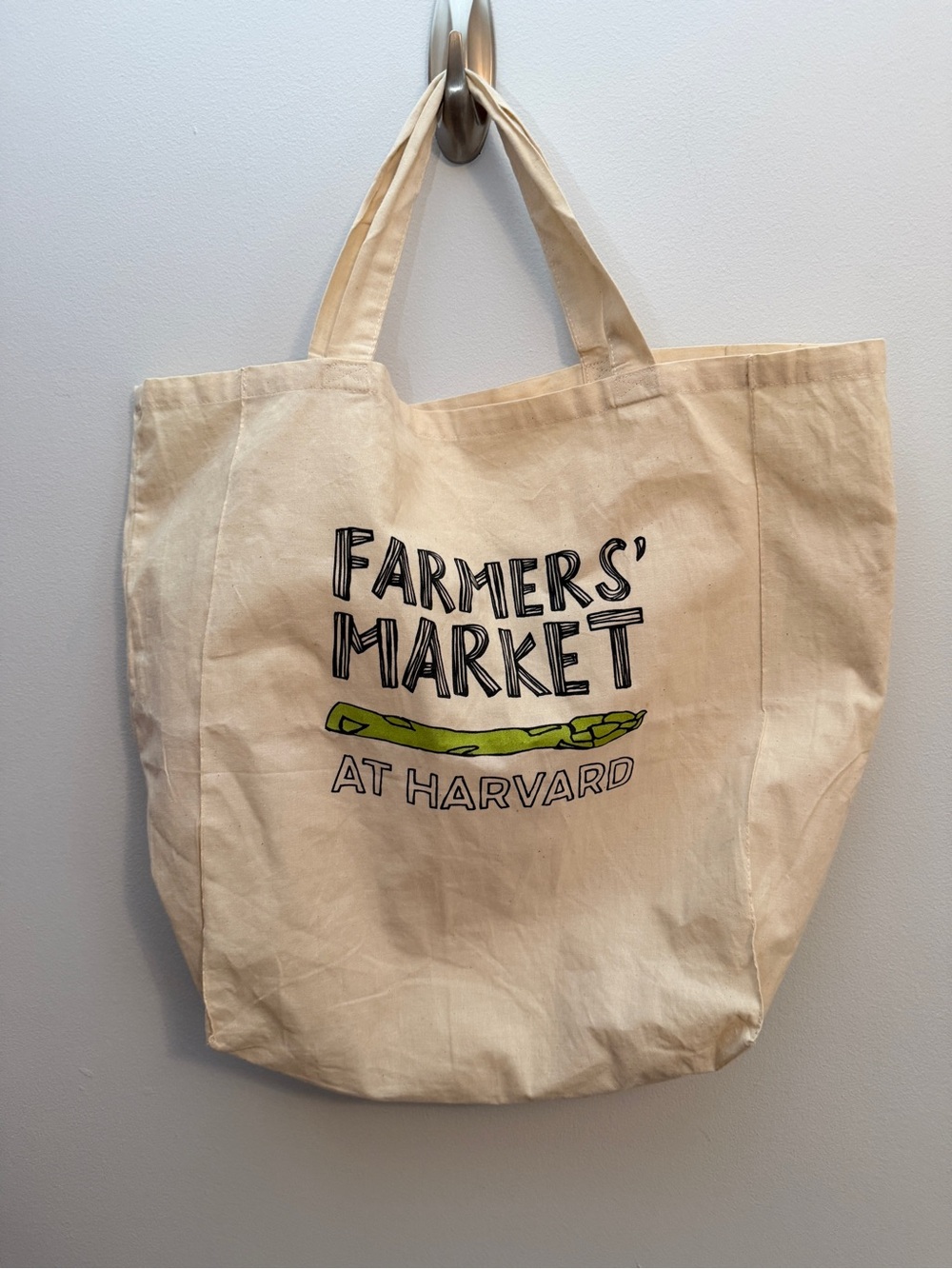Farmers' Market At Harvard Canvas Tote - Natural with Green Asparagus Print